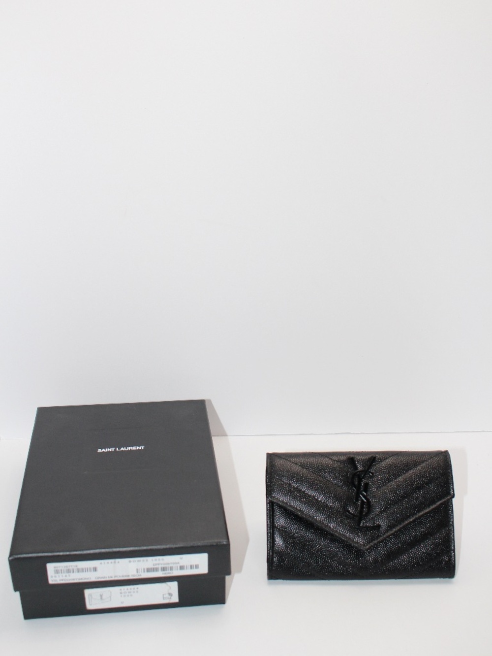 Saint Laurent Cassandre Matelassé Compact Tri-Fold Wallet Black Grain de Poudre - Picture 5 of 5